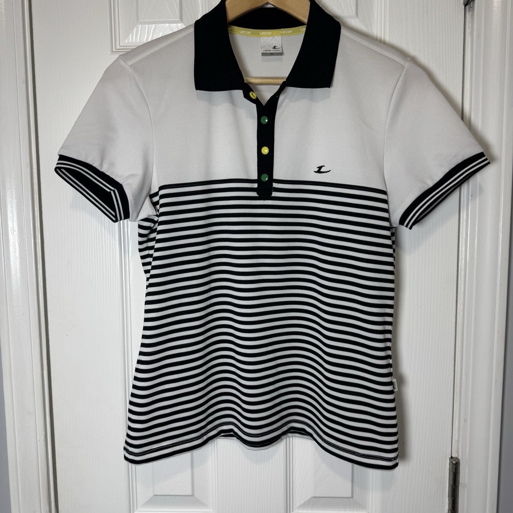 Lecaf Sport Short Sleeve Striped Polo Womens Size S 95‎